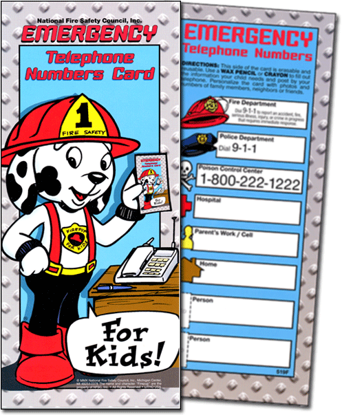 519F: Emergency Telephone Numbers Card For Kids